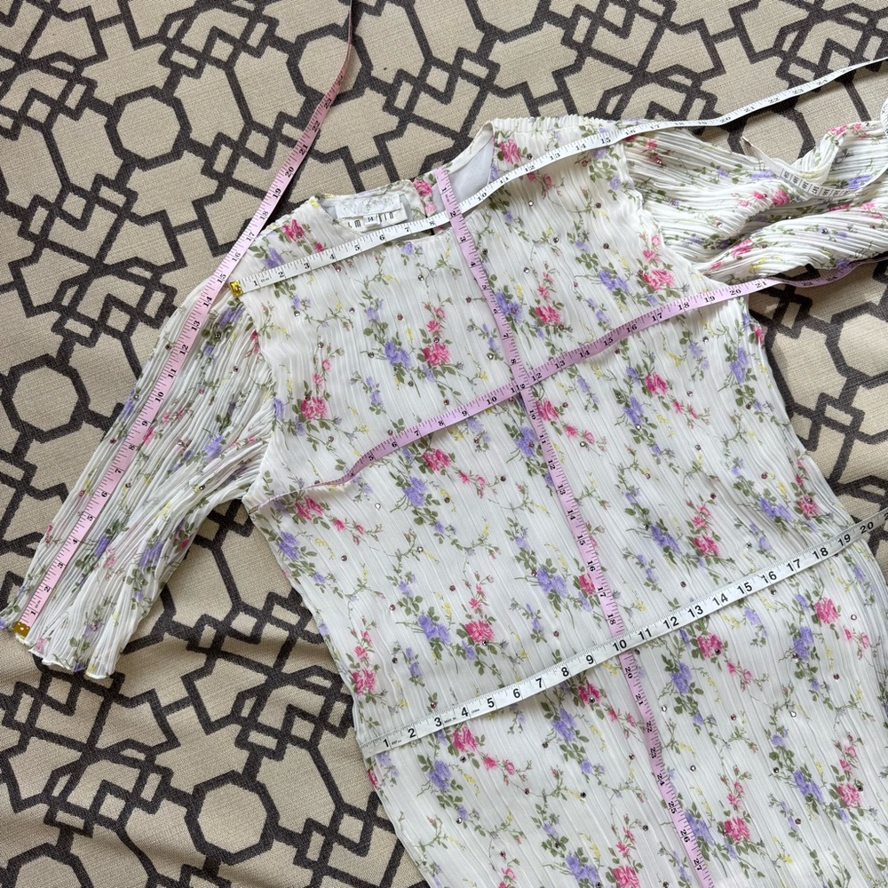 Judy Hornby I.Magnin Silk Floral Pleated Tiered Ruffle Dress 80s Art Deco Sz 14 - Picture 8 of 17